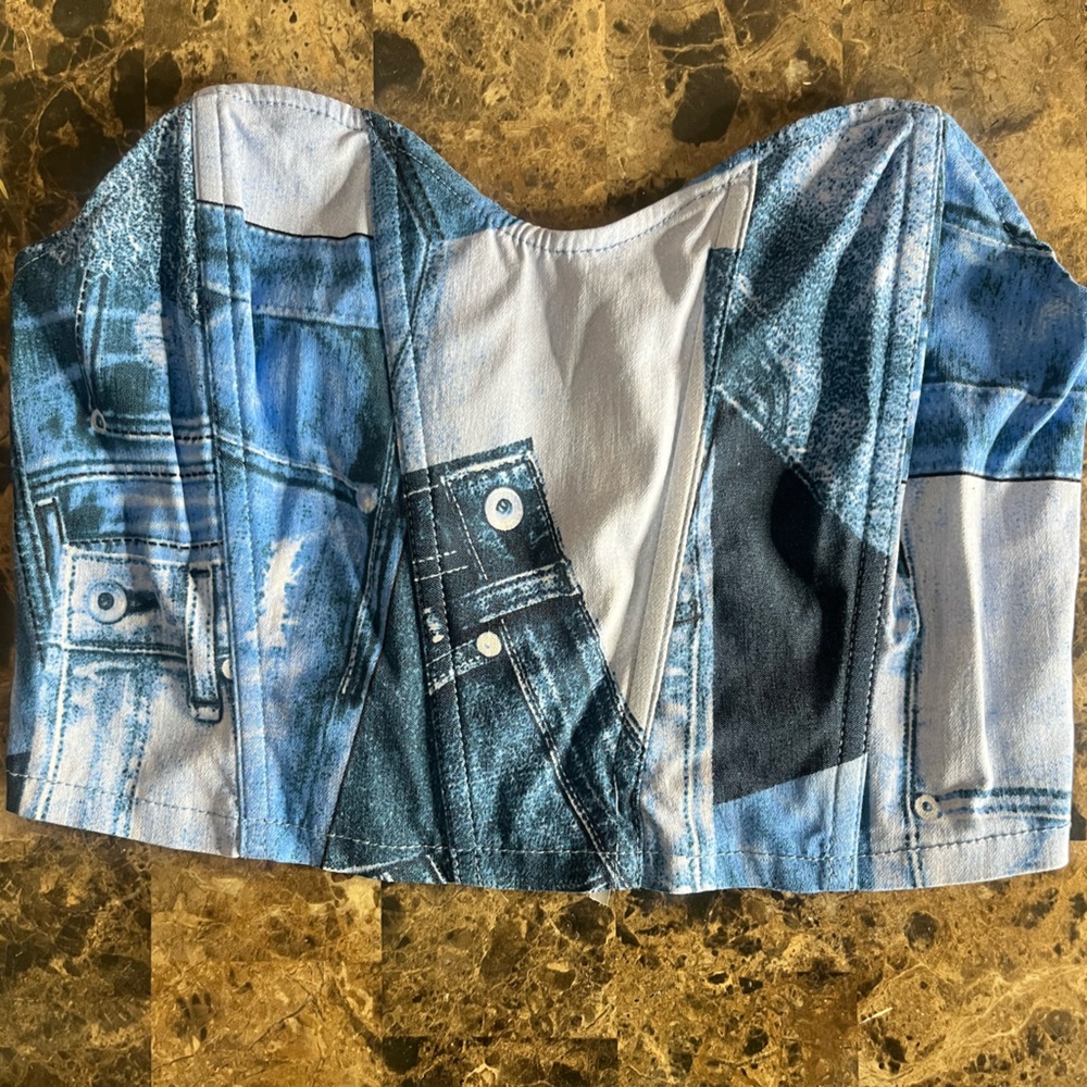Women’s Jean-Printed Corset style crop top